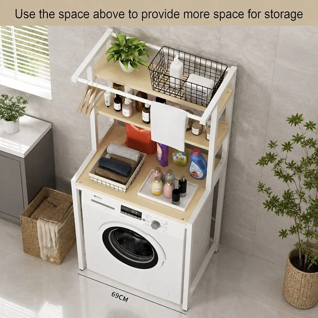 3-Tier Over Washing Machine Storage Rack White Steel Bathroom Organizer