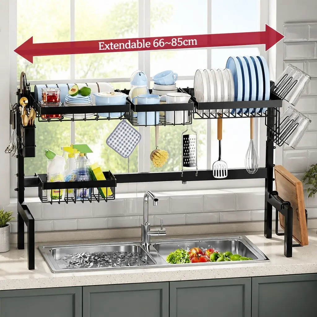 Over the Sink Dish Drying Rack Adjustable Expandable 66 to 85 cm for Kitchen Counter Storage