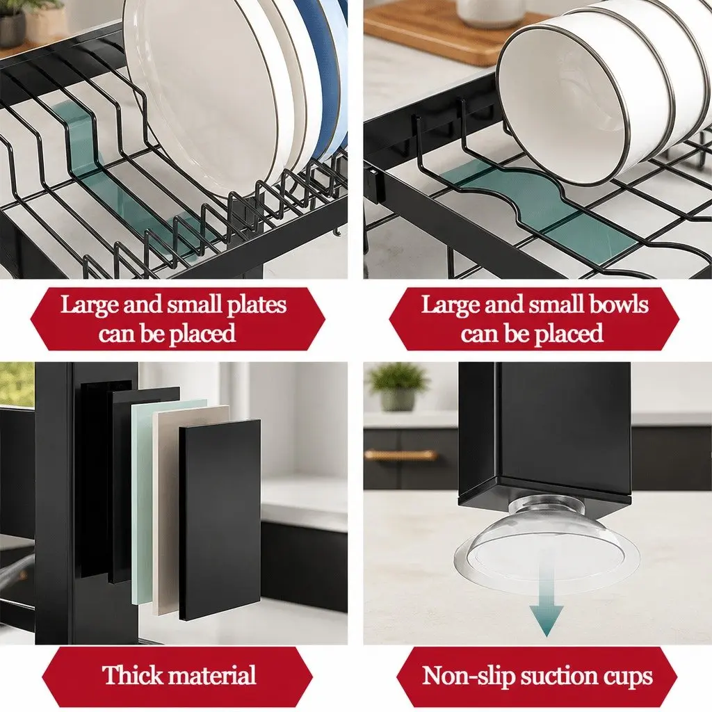 Over the Sink Dish Drying Rack Adjustable Expandable 66 to 85 cm for Kitchen Counter Storage