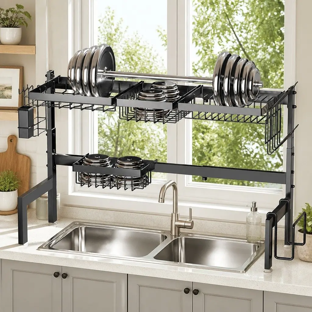 Over the Sink Dish Drying Rack Adjustable Expandable 66 to 85 cm for Kitchen Counter Storage