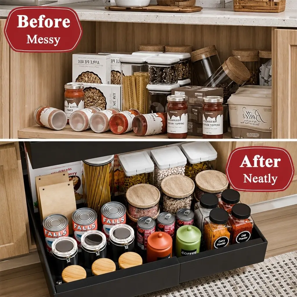 Pull Out Cabinet Organizer Expandable Slide Out Shelves 2 Pack