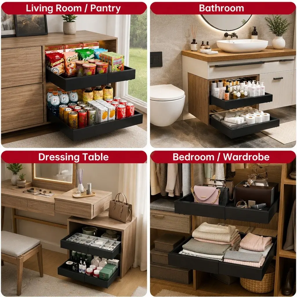 Pull Out Cabinet Organizer Expandable Slide Out Shelves 2 Pack