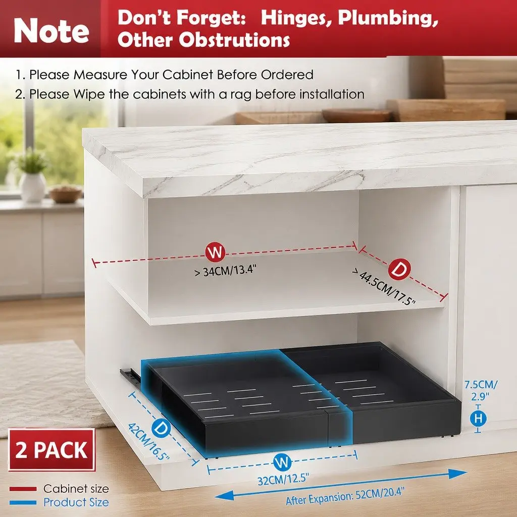 Pull Out Cabinet Organizer 2 Pack Expandable Slide Out Shelves Kitchen Storage
