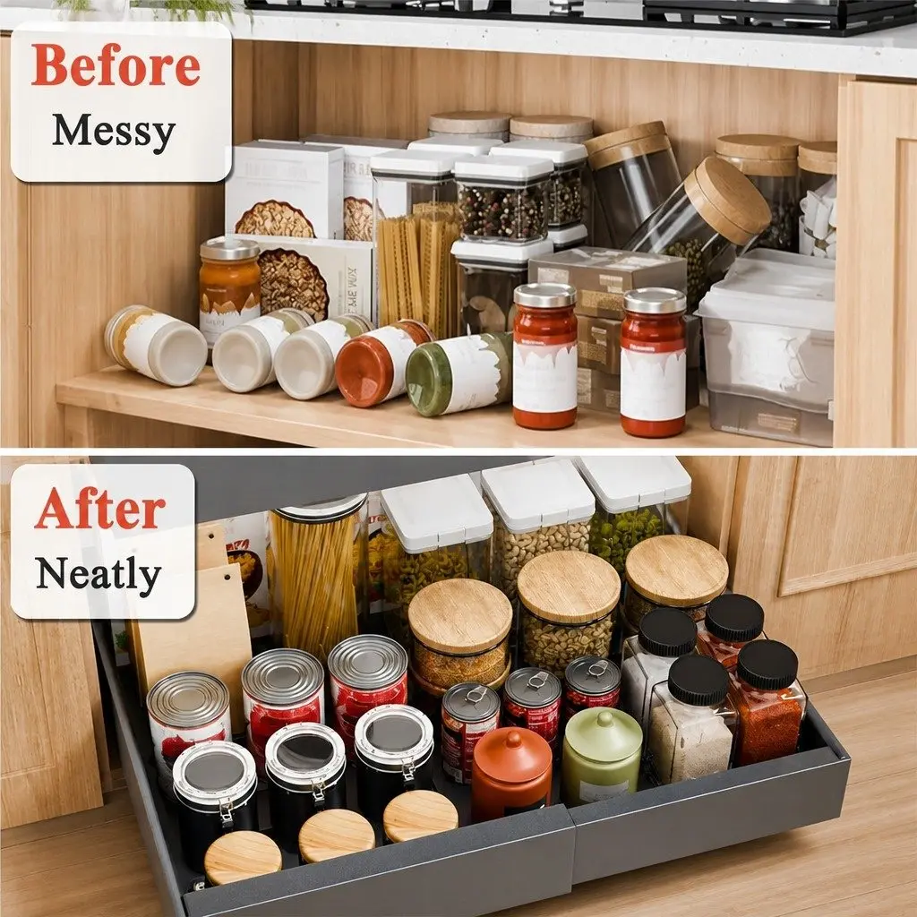 Pull Out Cabinet Organizer 2 Pack Expandable Slide Out Shelves Kitchen Storage
