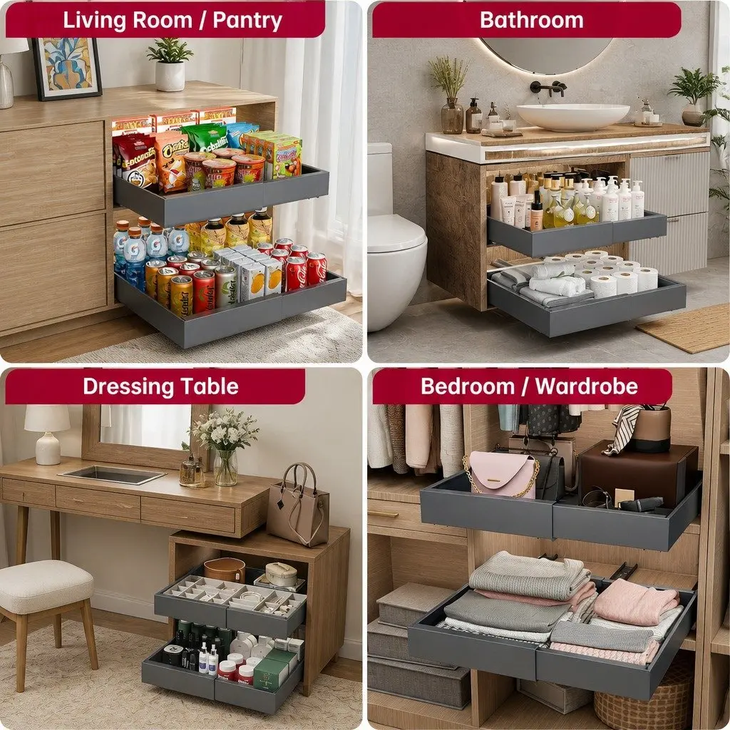Pull Out Cabinet Organizer 2 Pack Expandable Slide Out Shelves Kitchen Storage