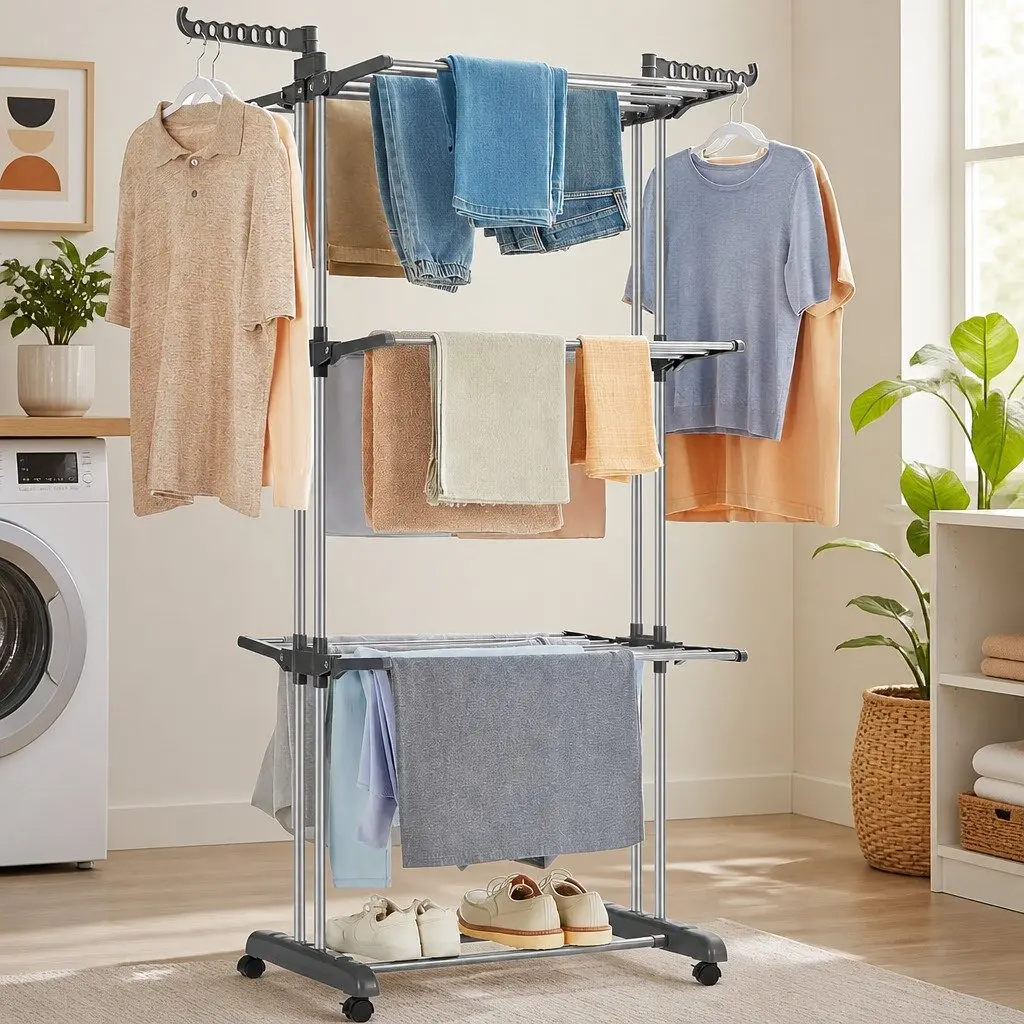 4-Tier Drying Rack with Easy Mobility
