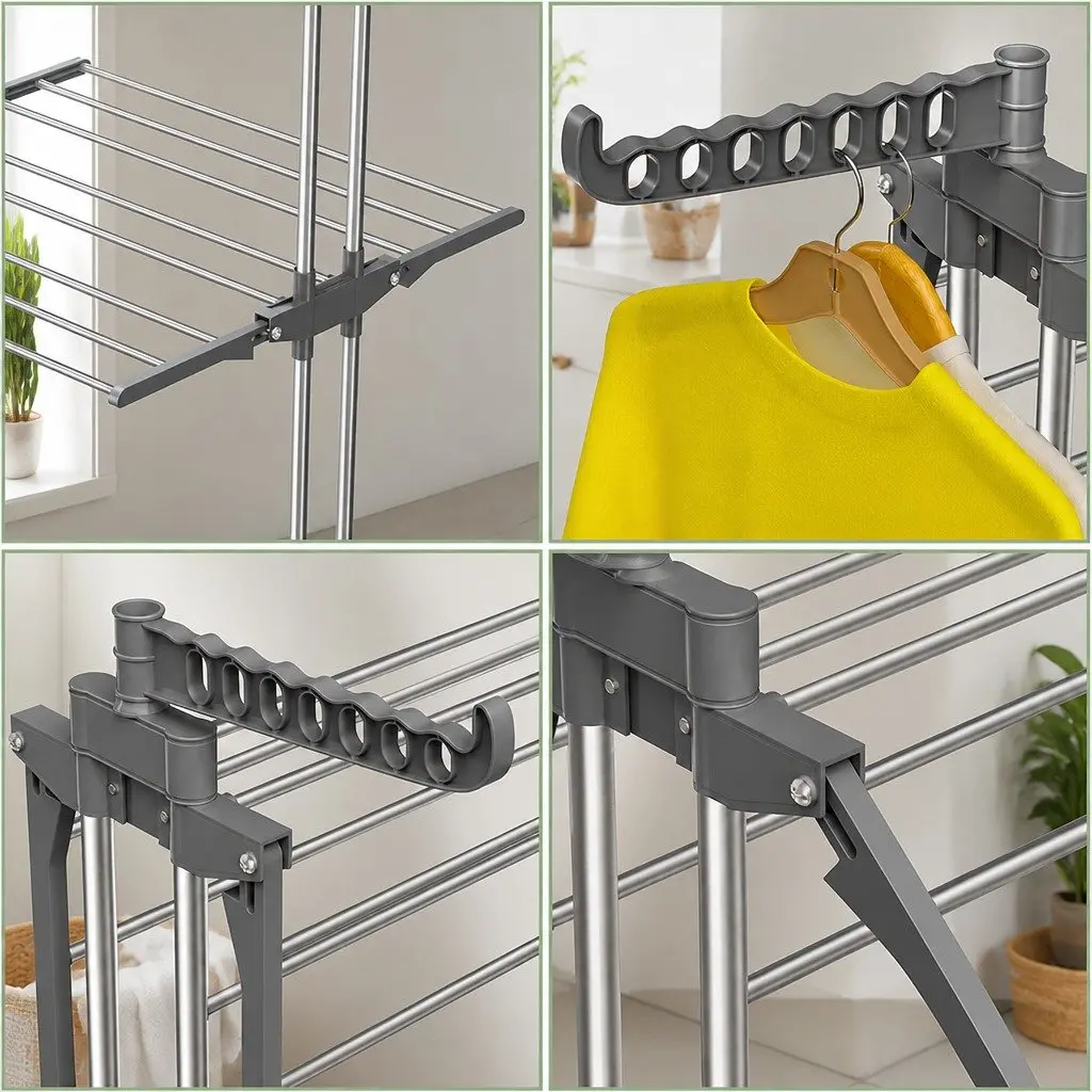 Folding Clothes Drying Rack 4-Tier Adjustable Wings with Wheels