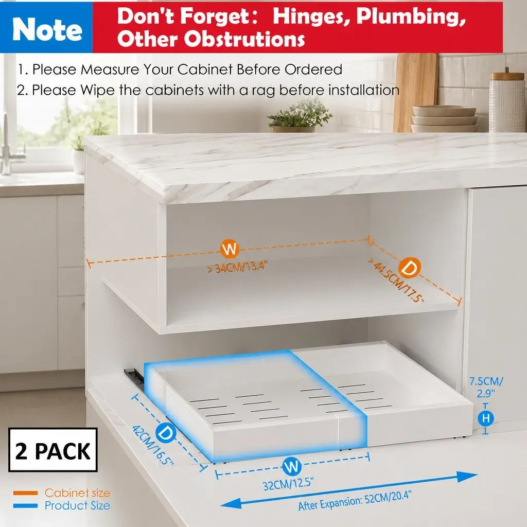 Pull Out Cabinet Organizer 2 Pack Expandable Slide Out Shelves Kitchen Storage