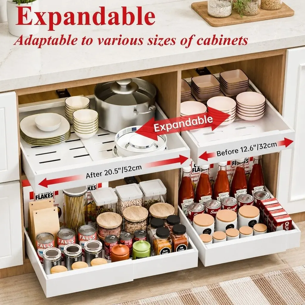 Pull Out Cabinet Organizer 2 Pack Expandable Slide Out Shelves Kitchen Storage