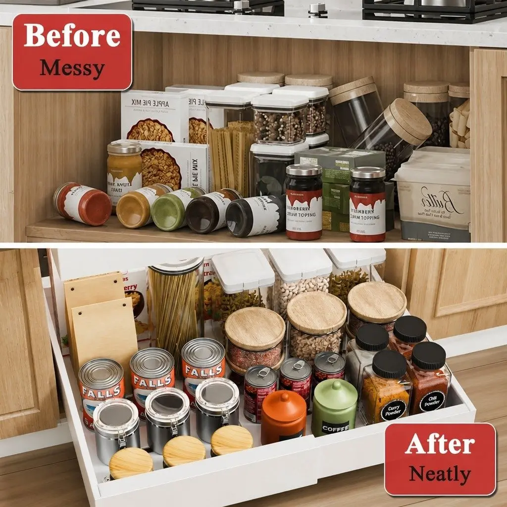 Pull Out Cabinet Organizer 2 Pack Expandable Slide Out Shelves Kitchen Storage