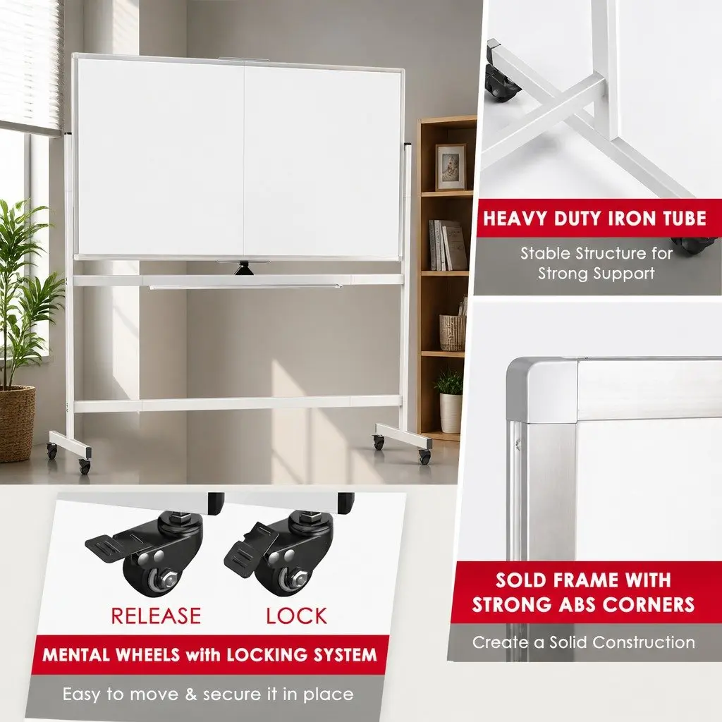 Double-Sided Magnetic Whiteboard Reversible 120x90cm