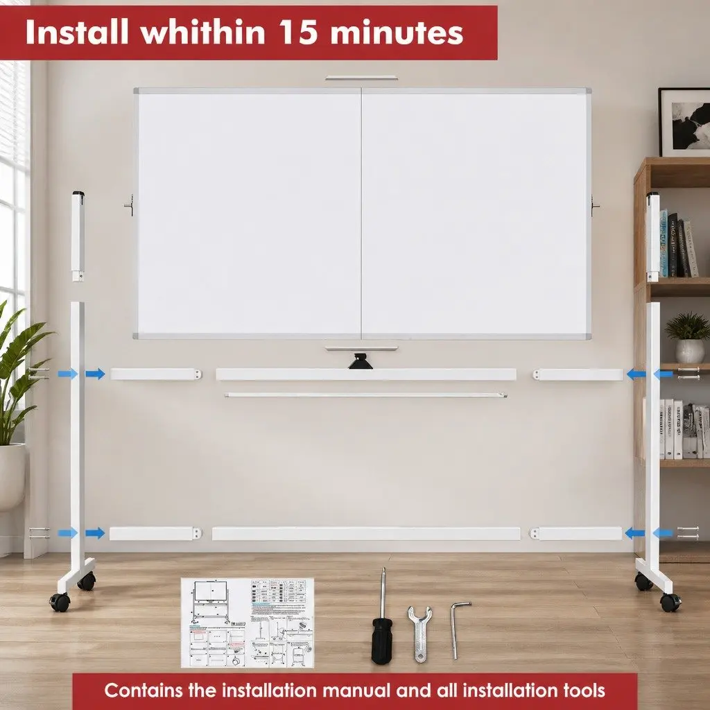 Double-Sided Magnetic Whiteboard Reversible 120x90cm