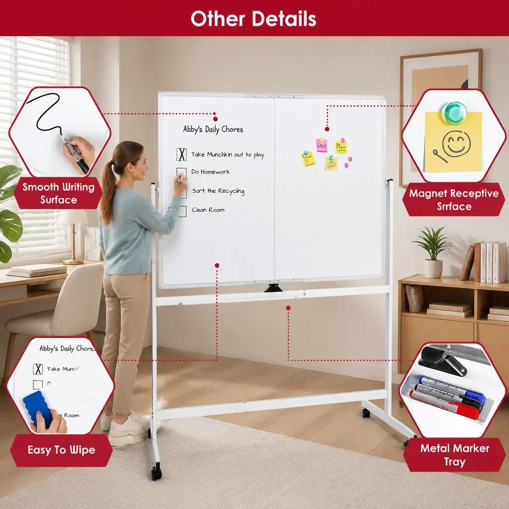 Double-Sided Magnetic Whiteboard Reversible 120x90cm