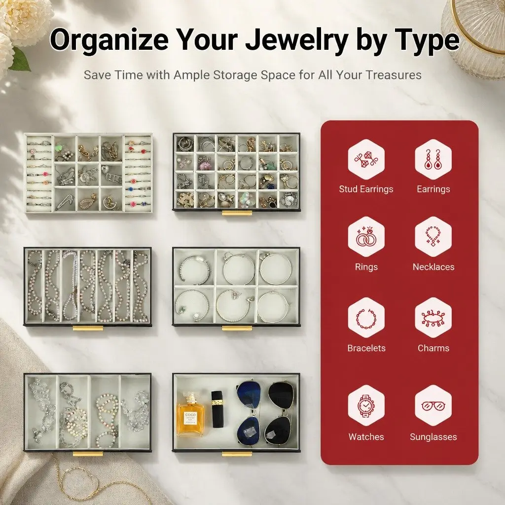 Jewelry Organizer Box 6-Layer Large Storage Case with Mirror and Hooks