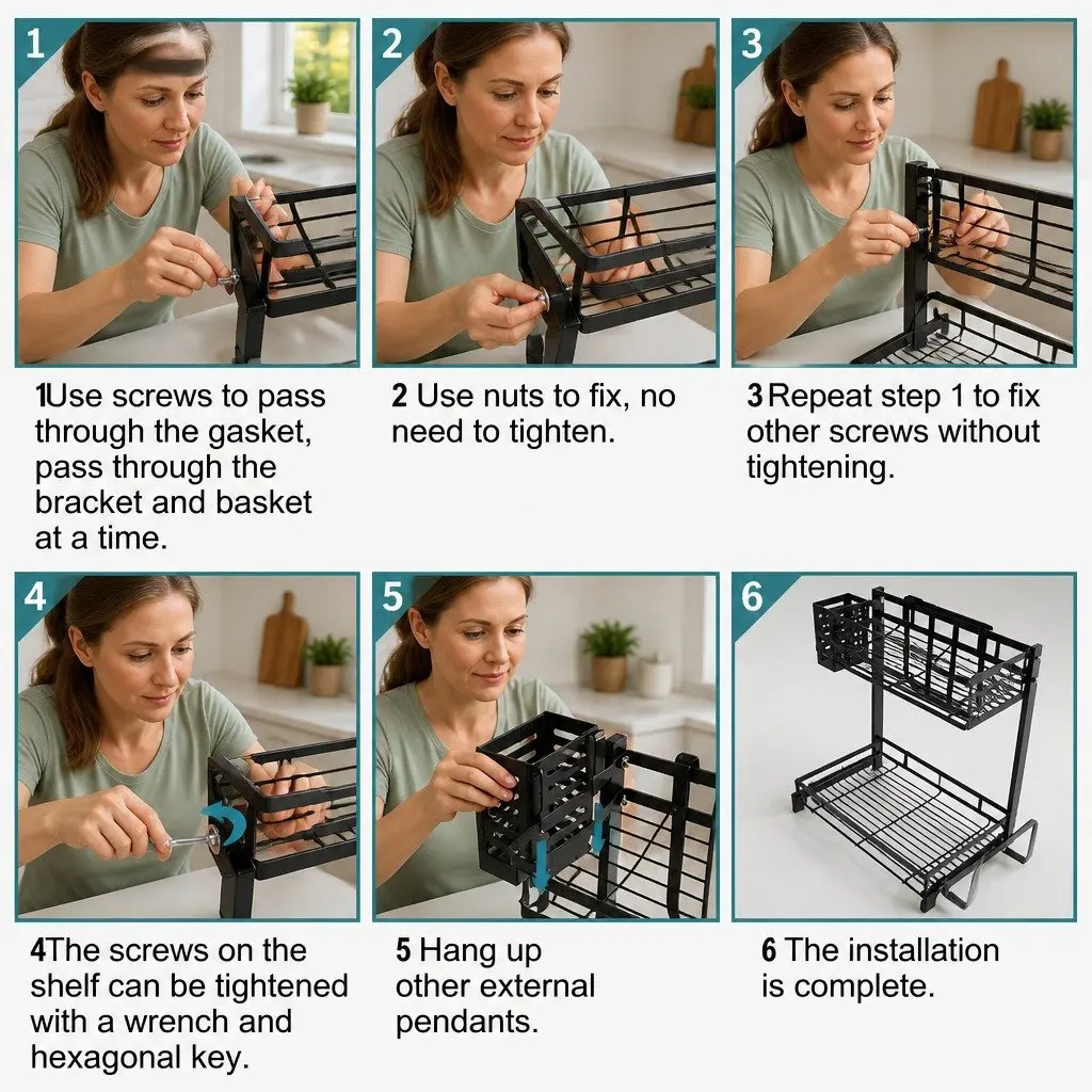 2-Tier Kitchen Spice Rack Organizer Vertical Storage Shelf Black Rust-Resistant
