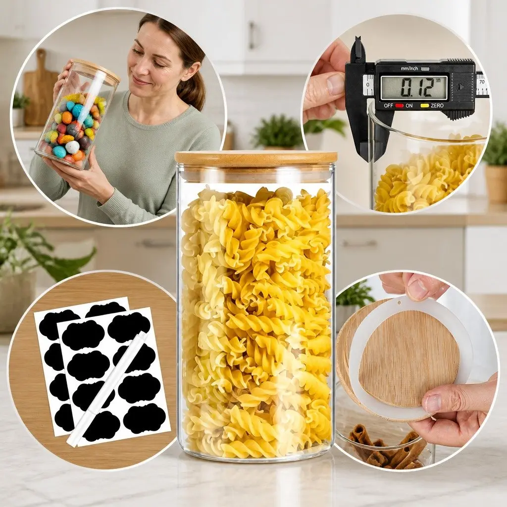 Glass Storage Jars 12 Pack with Bamboo Lids Kitchen Pantry Airtight Containers