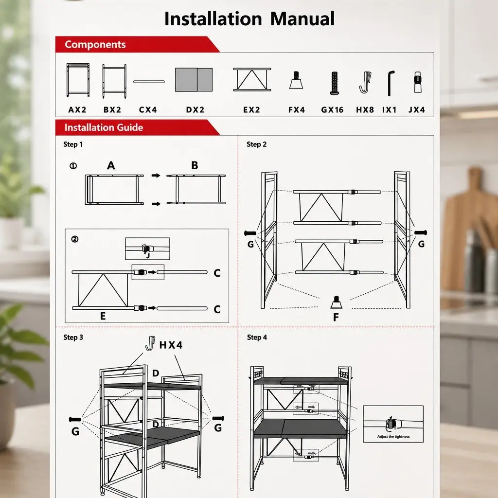 3 Tier Adjustable Metal Kitchen Shelf Stand for Microwave Oven Compact Countertop Organizer