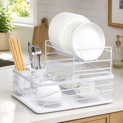 Efficiently Organized 2-Tier Dish Drying Rack
