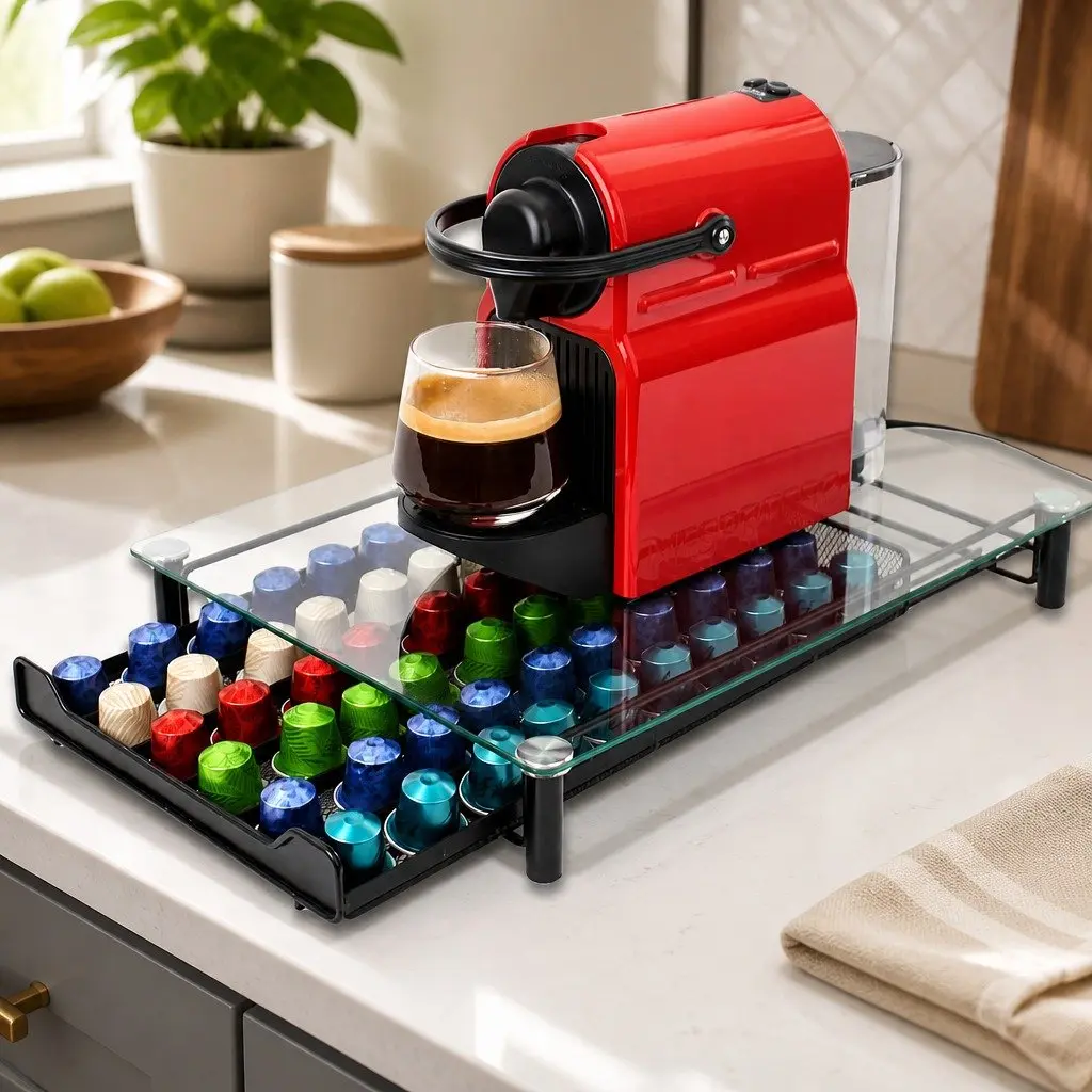 Coffee Pod Holder Organizer Tempered Glass 60 Capacity