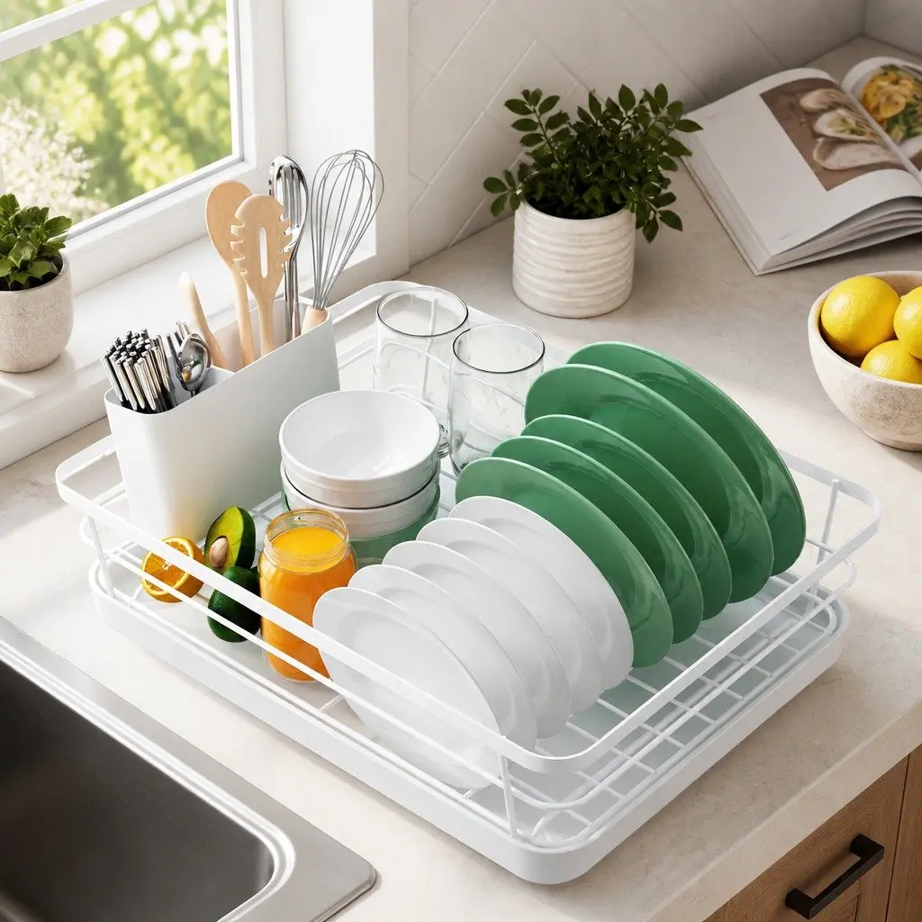 Dish Drying Rack Two-Level Organizer Removable Drip Tray 38 x 13 x 29 cm