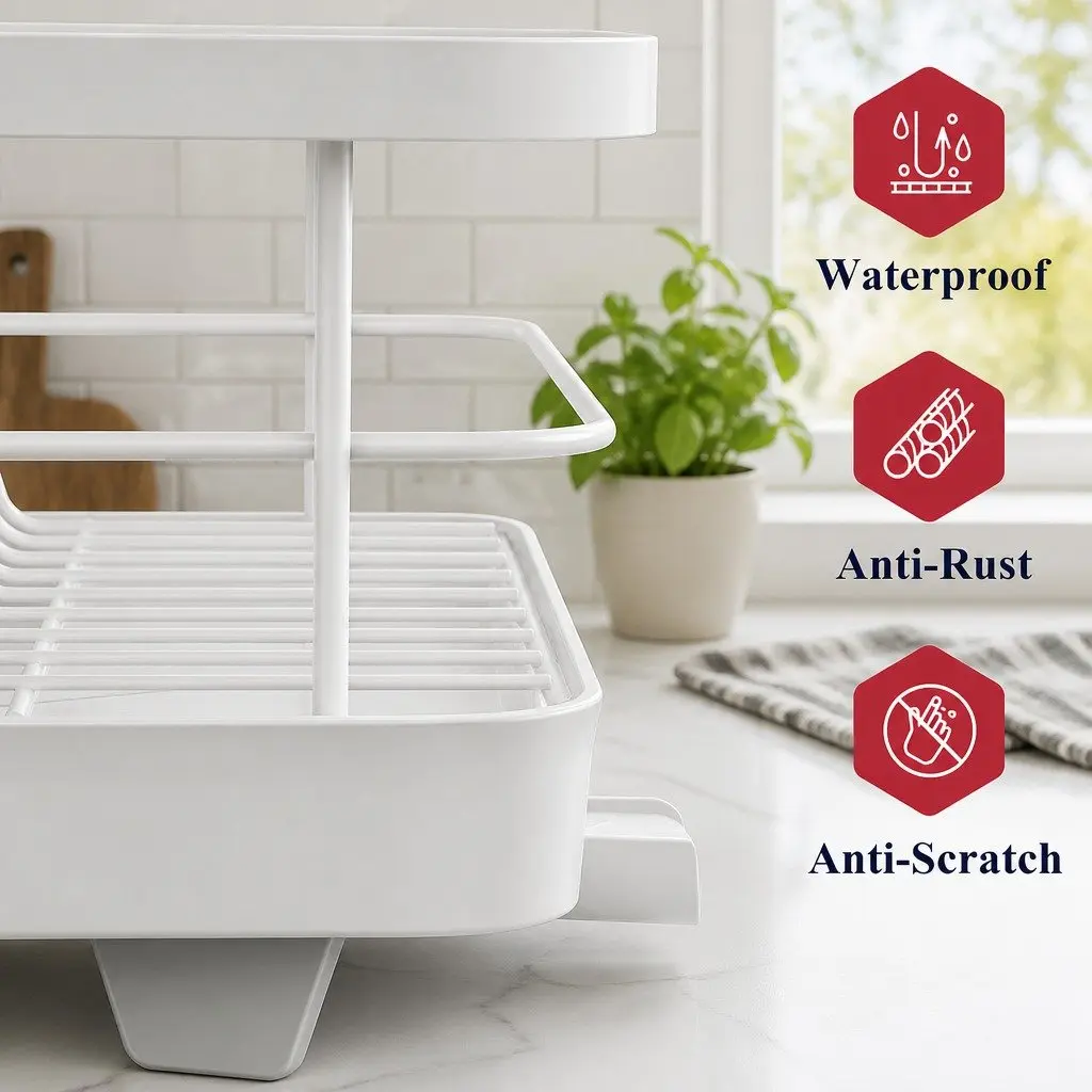 Dish Drying Rack Two-Level Organizer Removable Drip Tray 38 x 13 x 29 cm