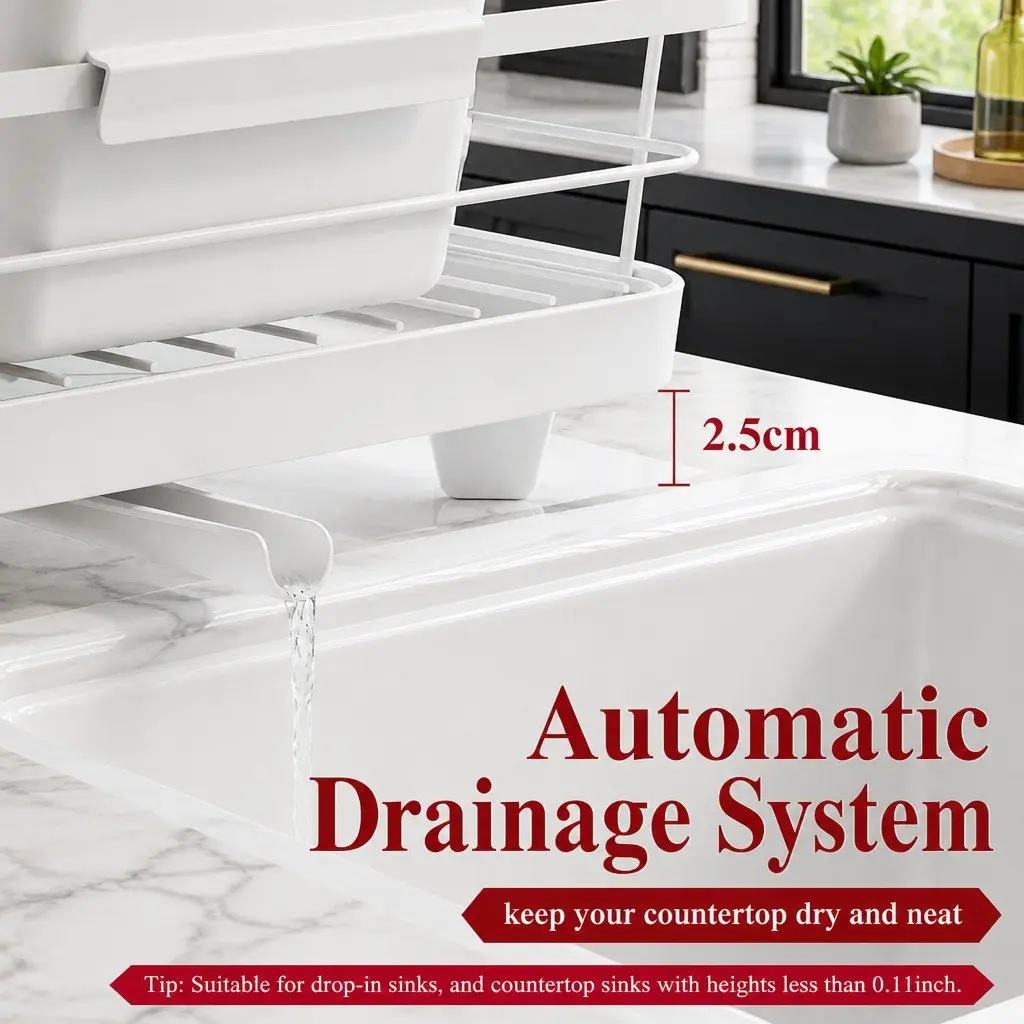Dish Drying Rack Two-Level Organizer Removable Drip Tray 38 x 13 x 29 cm