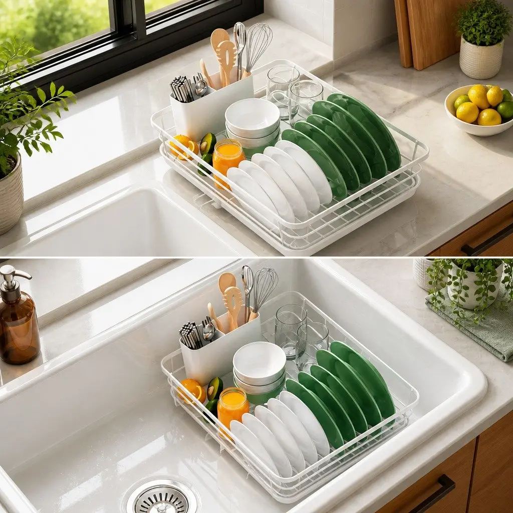 Dish Drying Rack Two-Level Organizer Removable Drip Tray 38 x 13 x 29 cm