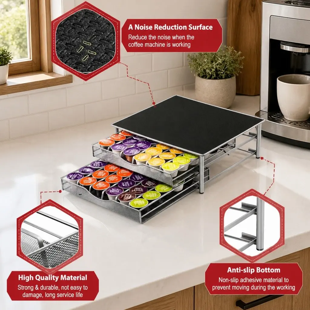 K-Cup Coffee Pod Drawer Storage Organizer 72 Capacity Kitchen Counter Riser