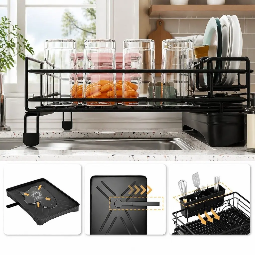 Expandable 2-Tier Dish Drying Rack Over Sink Kitchen Countertop Organizer