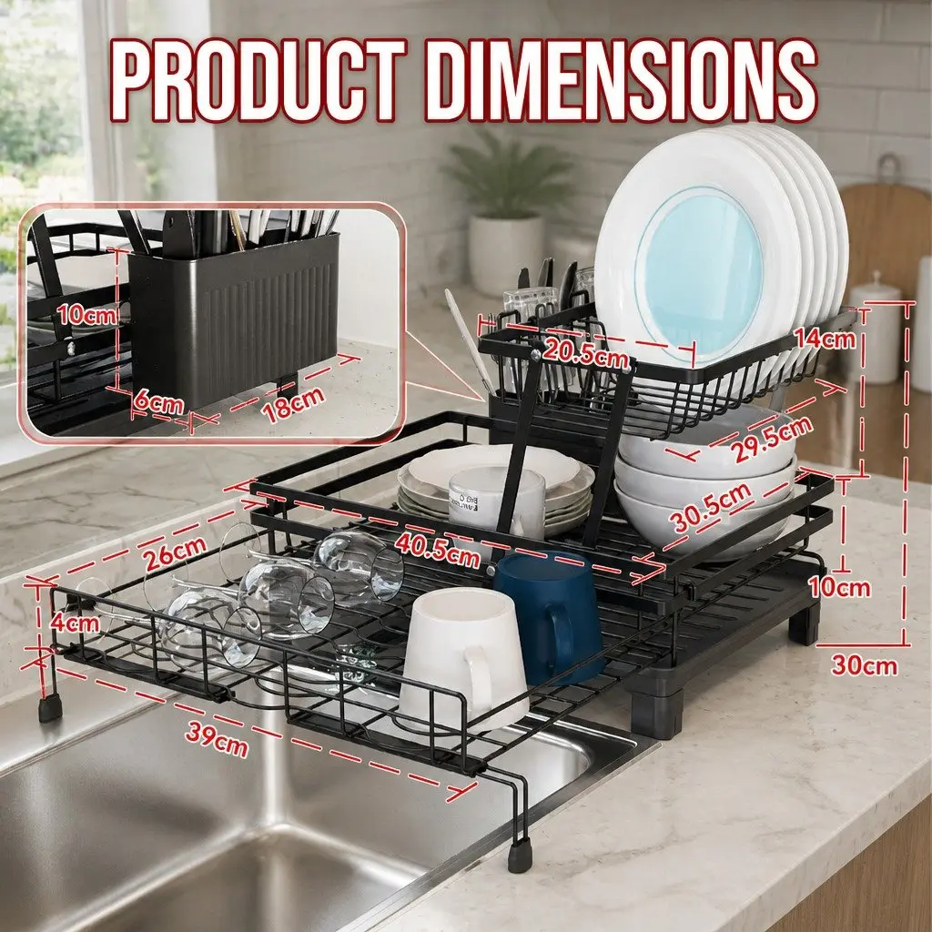 Expandable 2-Tier Dish Drying Rack Over Sink Kitchen Countertop Organizer