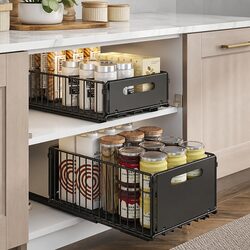 Pull Out Cabinet Kitchen Organizer Drawers 2 Pack Adhesive Pantry Storage