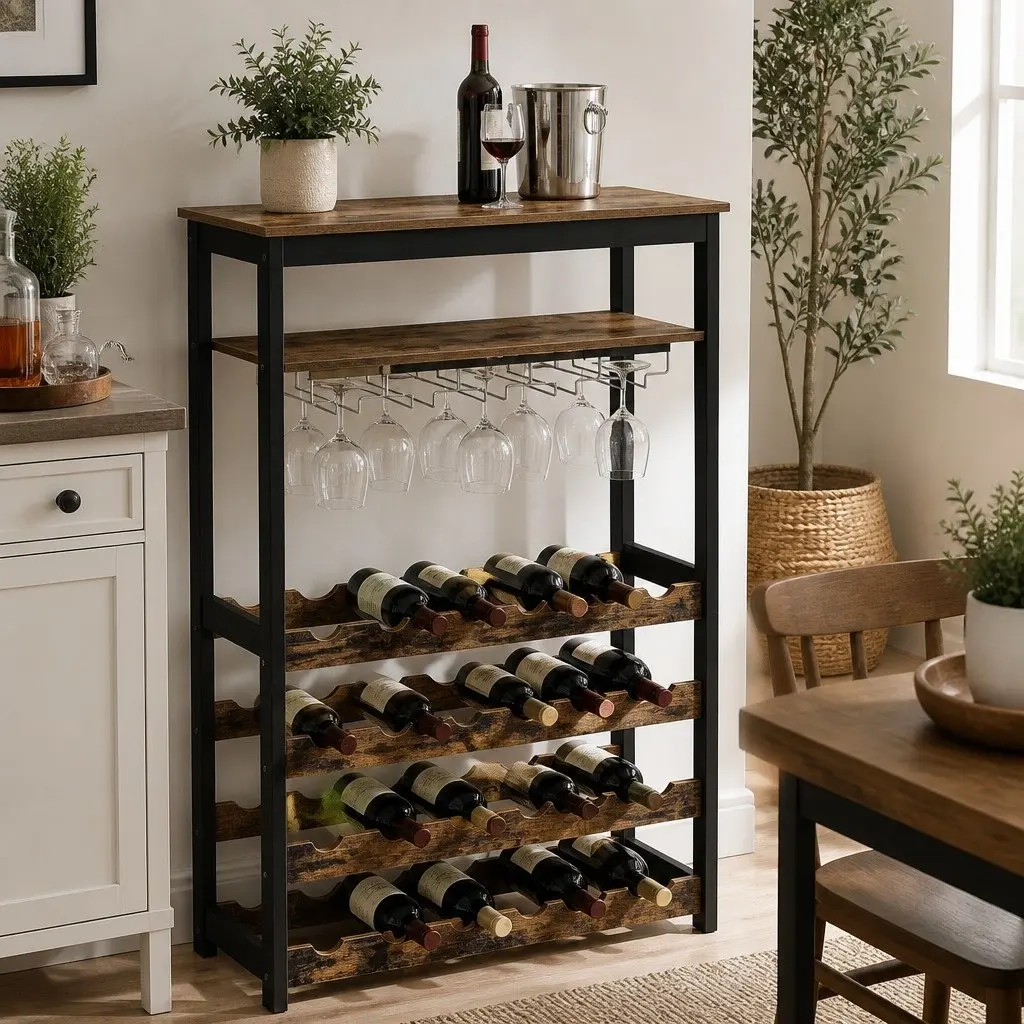 Wine Rack for 24 Bottles and 10 Glasses