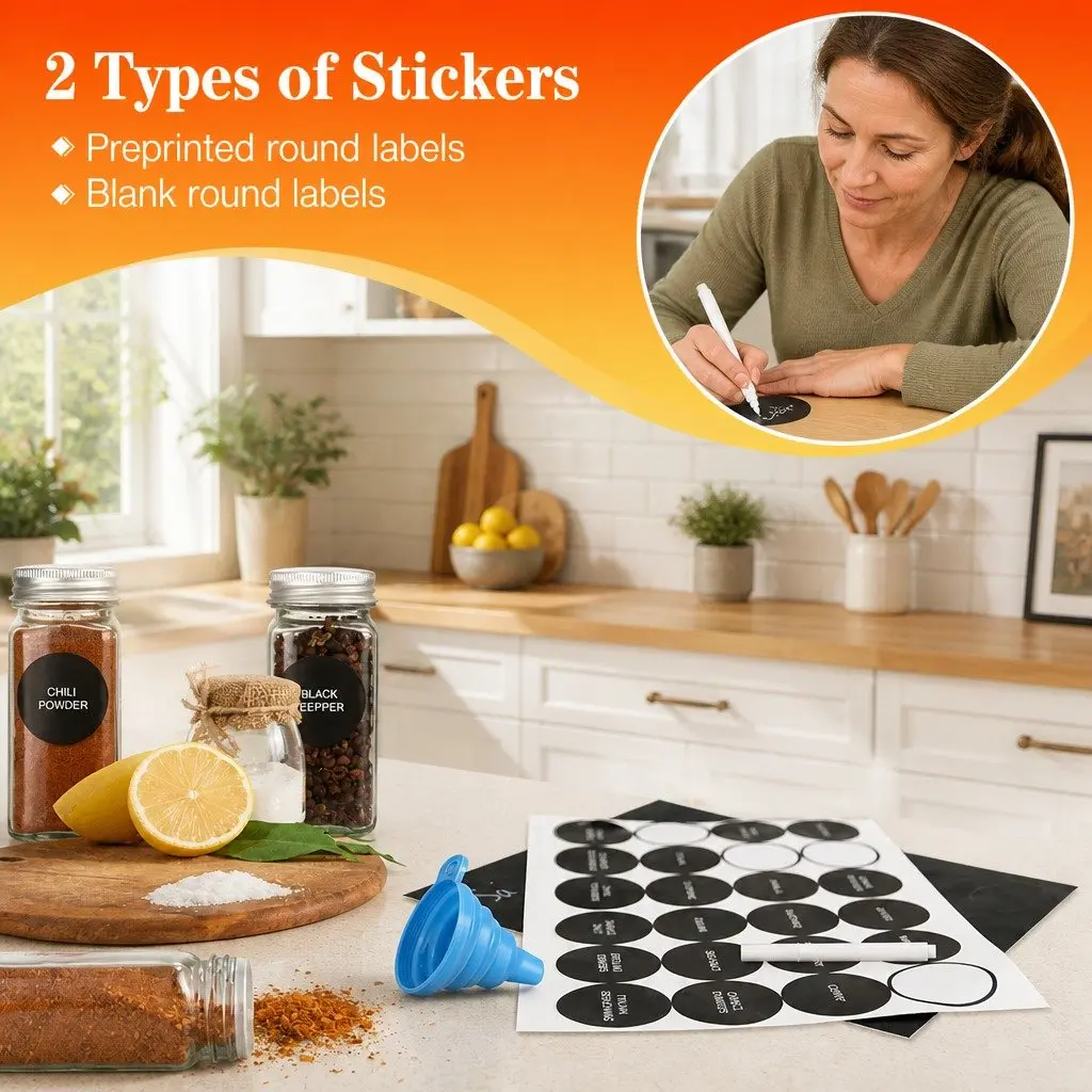 Glass Spice Jars 24 Pack Square with Shaker Lids Airtight Silicone Seals 5 x 5 x 10 cm