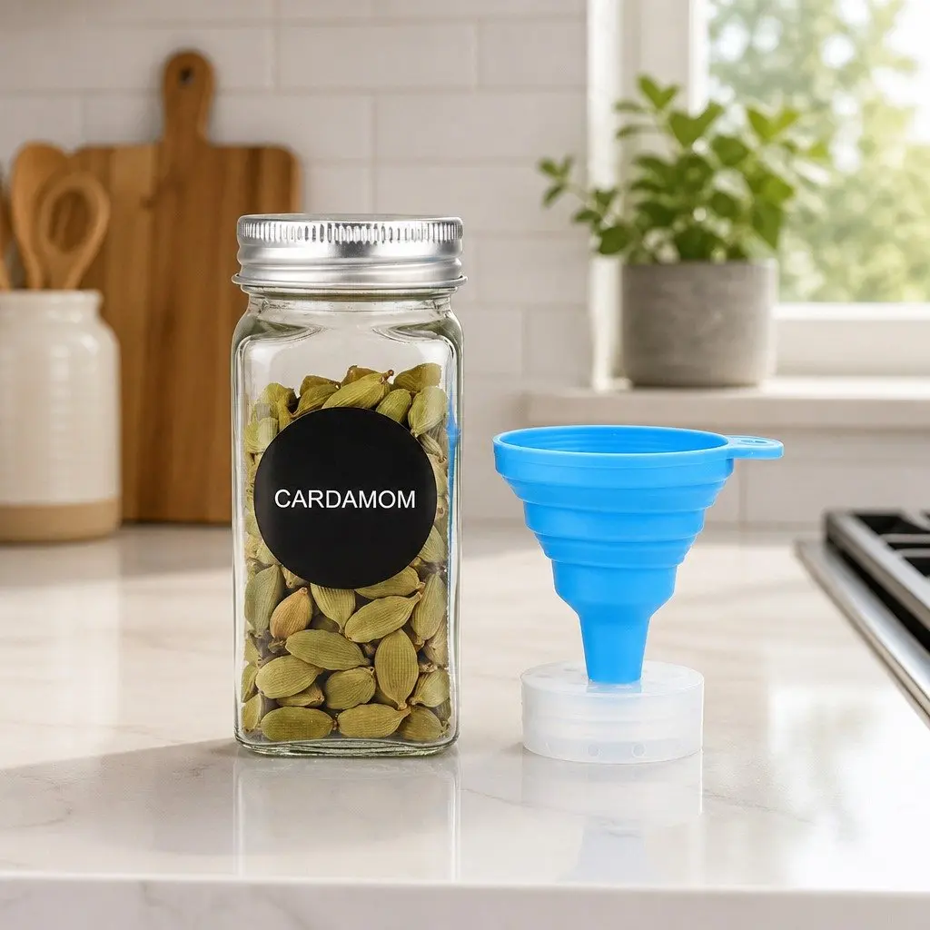 Glass Spice Jars 24 Pack Square with Shaker Lids Airtight Silicone Seals 5 x 5 x 10 cm