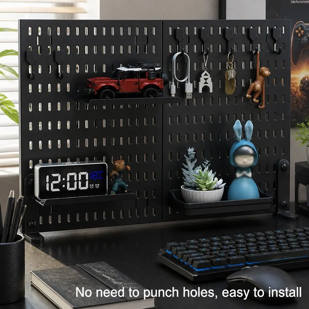 Desk Pegboard Organizer Kit with Hooks Tray Mount Office Gaming Workspace