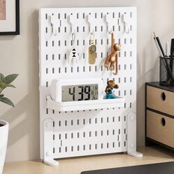 Desk Pegboard Organizer Kit with Hooks Tray Mount Office Gaming Workspace White