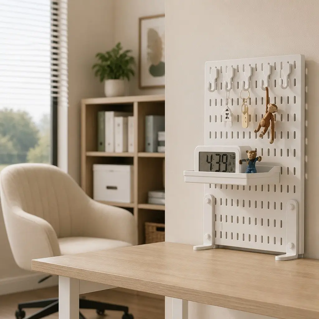 Desk Pegboard Organizer Kit with Hooks Tray Mount Office Gaming Workspace White