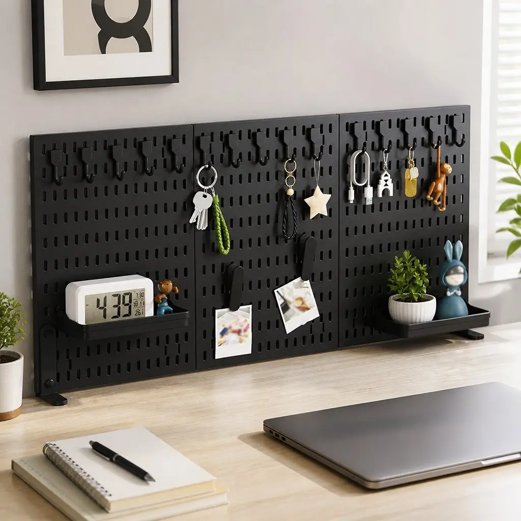 Desk Pegboard Organizer Kit 2 Pack with Hooks Tray Mount Office Gaming Workspace