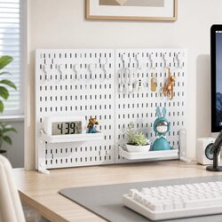 Desk Pegboard Organizer Kit 2 Pack with Hooks Tray Mount Office Gaming Workspace