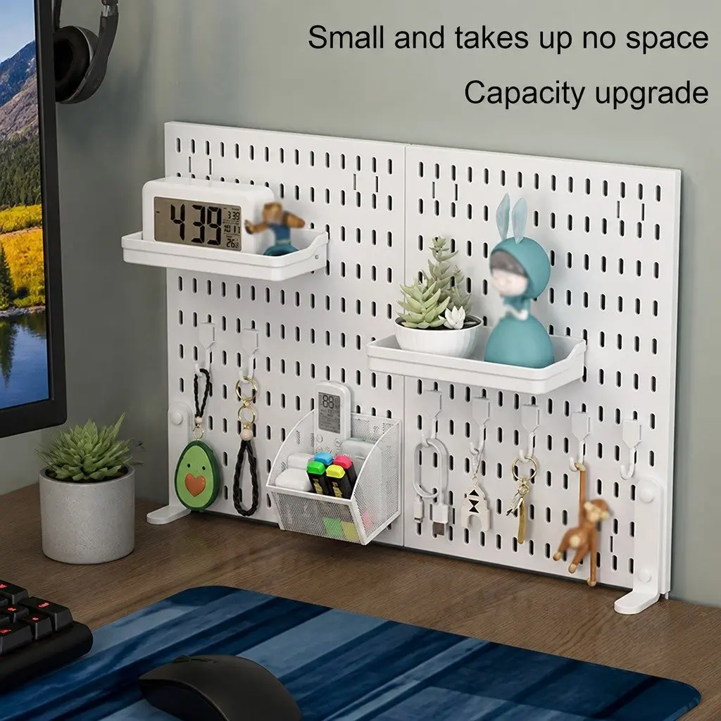 Desk Pegboard Organizer Kit 2 Pack with Hooks Tray Mount Office Gaming Workspace