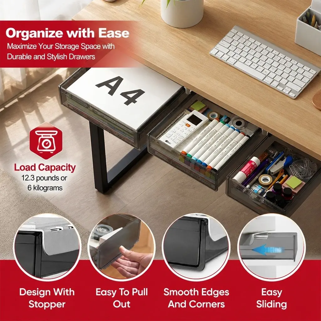 Under Desk Storage Drawers Hidden Pull-Out Organizer 3-Pack