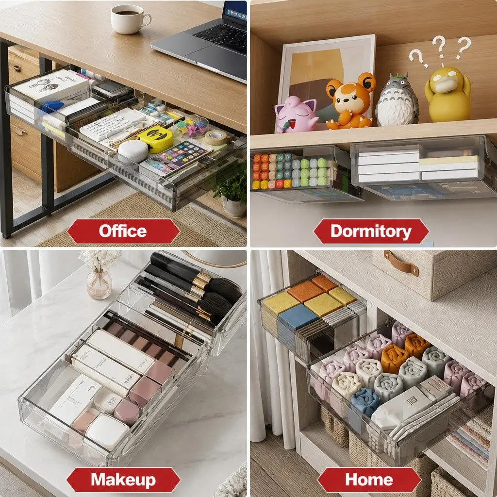 Under Desk Storage Drawers Hidden Pull-Out Organizer 3-Pack