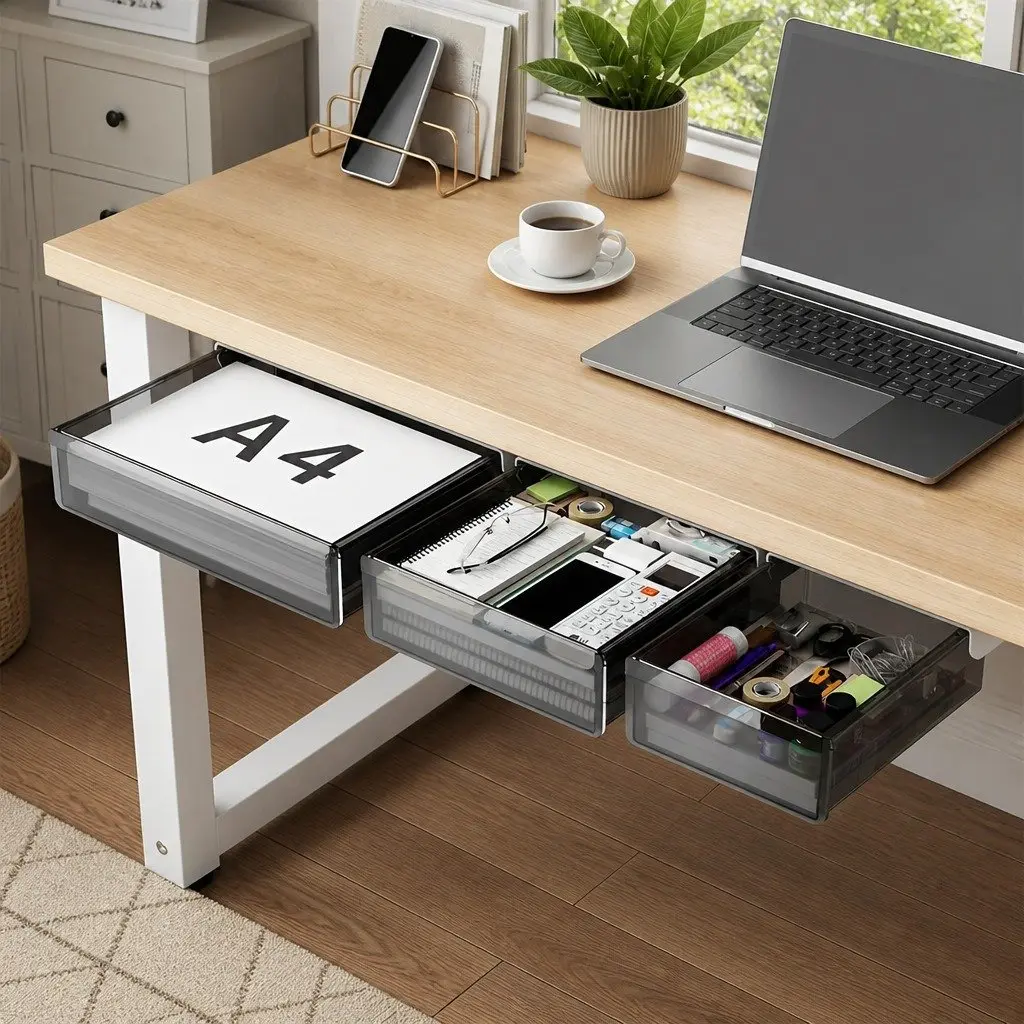 Under Desk Storage Drawers Hidden Pull-Out Organizer 3-Pack