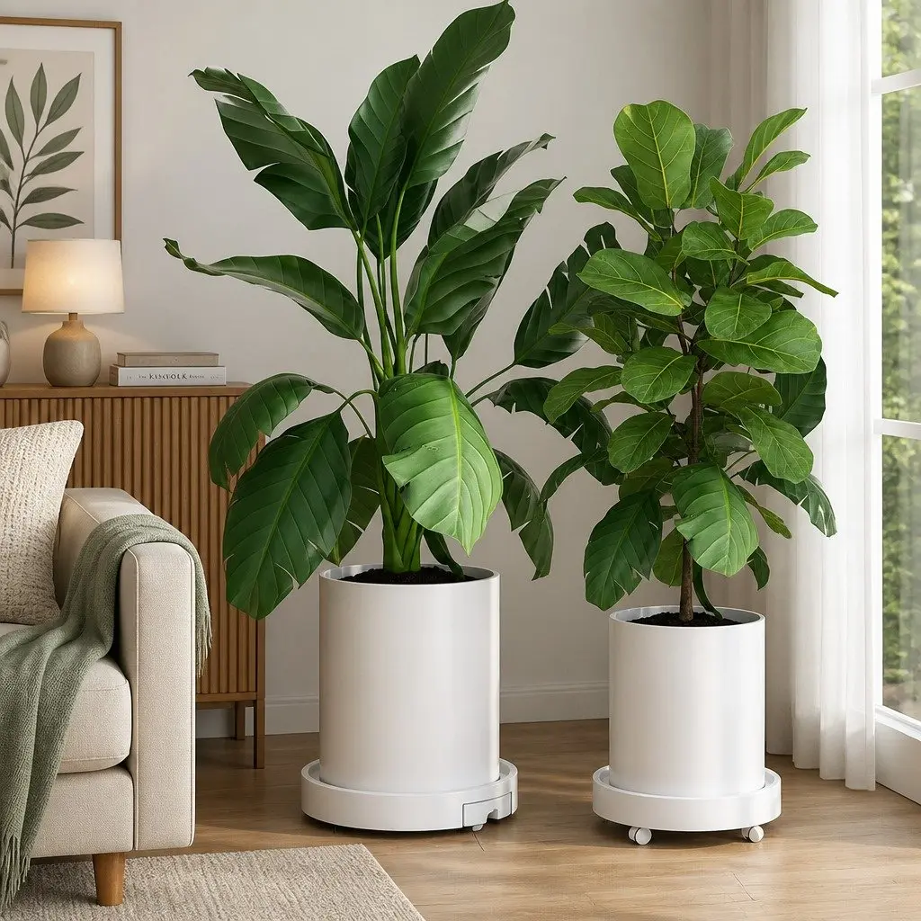 Rolling Plant Stand 2-Pack 26cm Pot Trolley 360° Wheels Indoor Planter Caddy