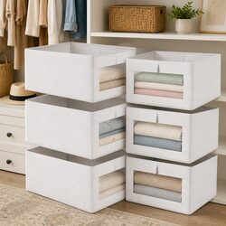 Closet Storage Bins 6 Pack Clear Window Organizers for Clothes Toys Bedroom