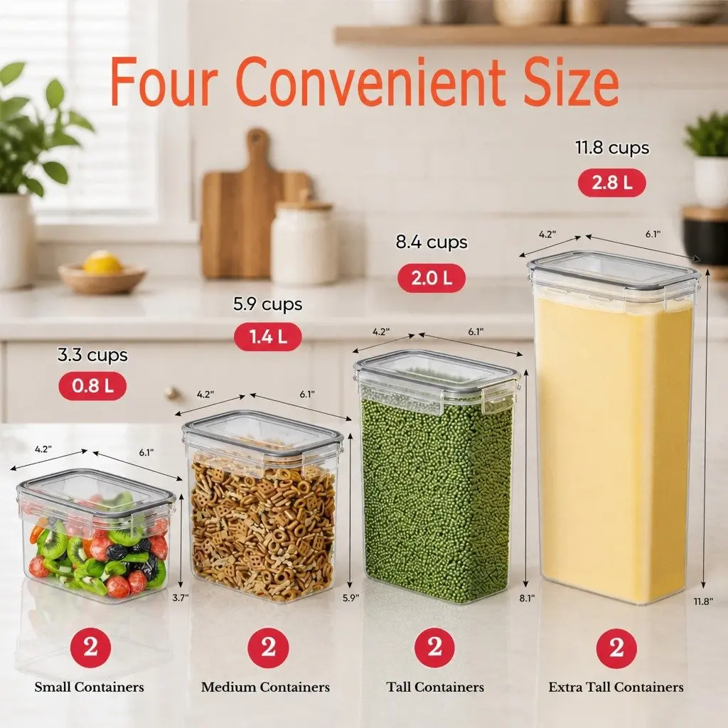 8 Piece Airtight Food Storage Containers Set with Lids Clear Stackable Canisters
