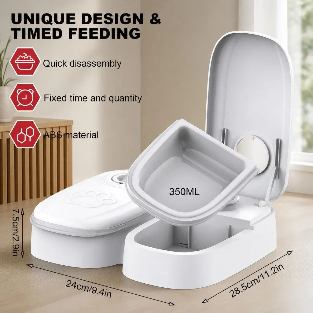 Automatic Pet Feeder Dual Bowl 48 Hour Timer 700ML Capacity for Wet and Dry Food