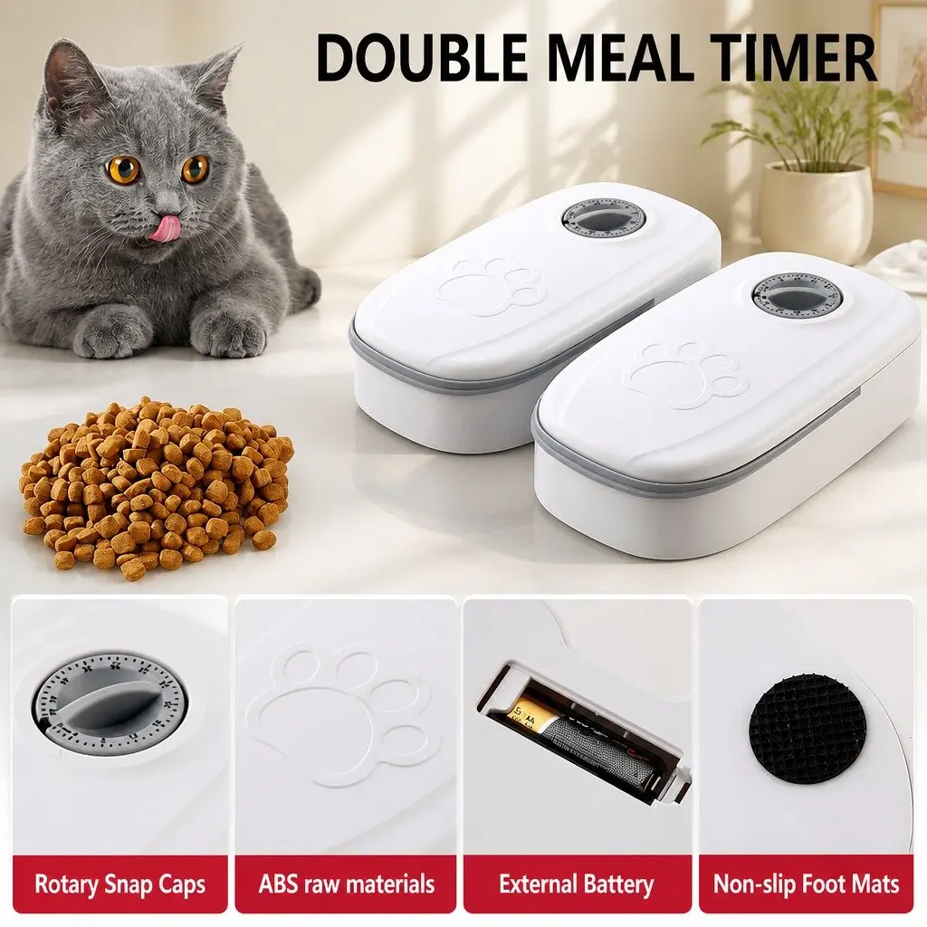 Automatic Pet Feeder Dual Bowl 48 Hour Timer 700ML Capacity for Wet and Dry Food