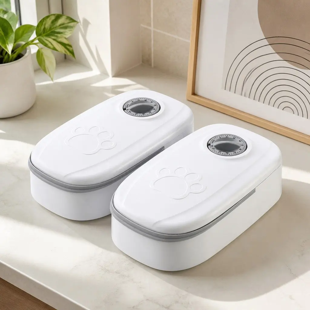Automatic Pet Feeder Dual Bowl 48 Hour Timer 700ML Capacity for Wet and Dry Food
