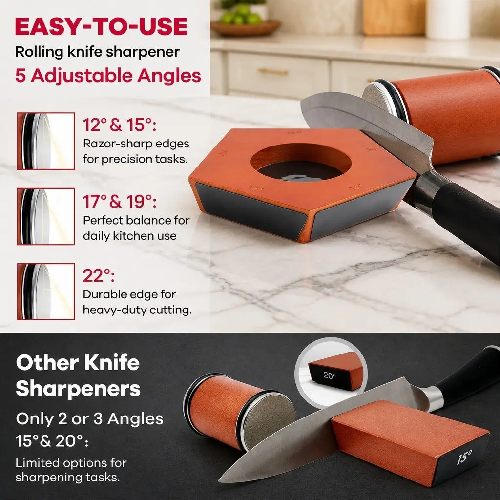 Rolling Knife Sharpener Kit 5 Magnetic Angles 12-22° Chef Home Kitchen Precision